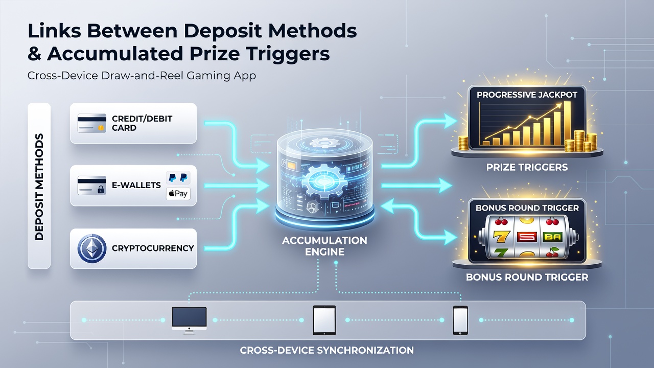 Analytics dashboard view showing correlations between deposit types and accumulated prize trigger events across smartphone and tablet sessions