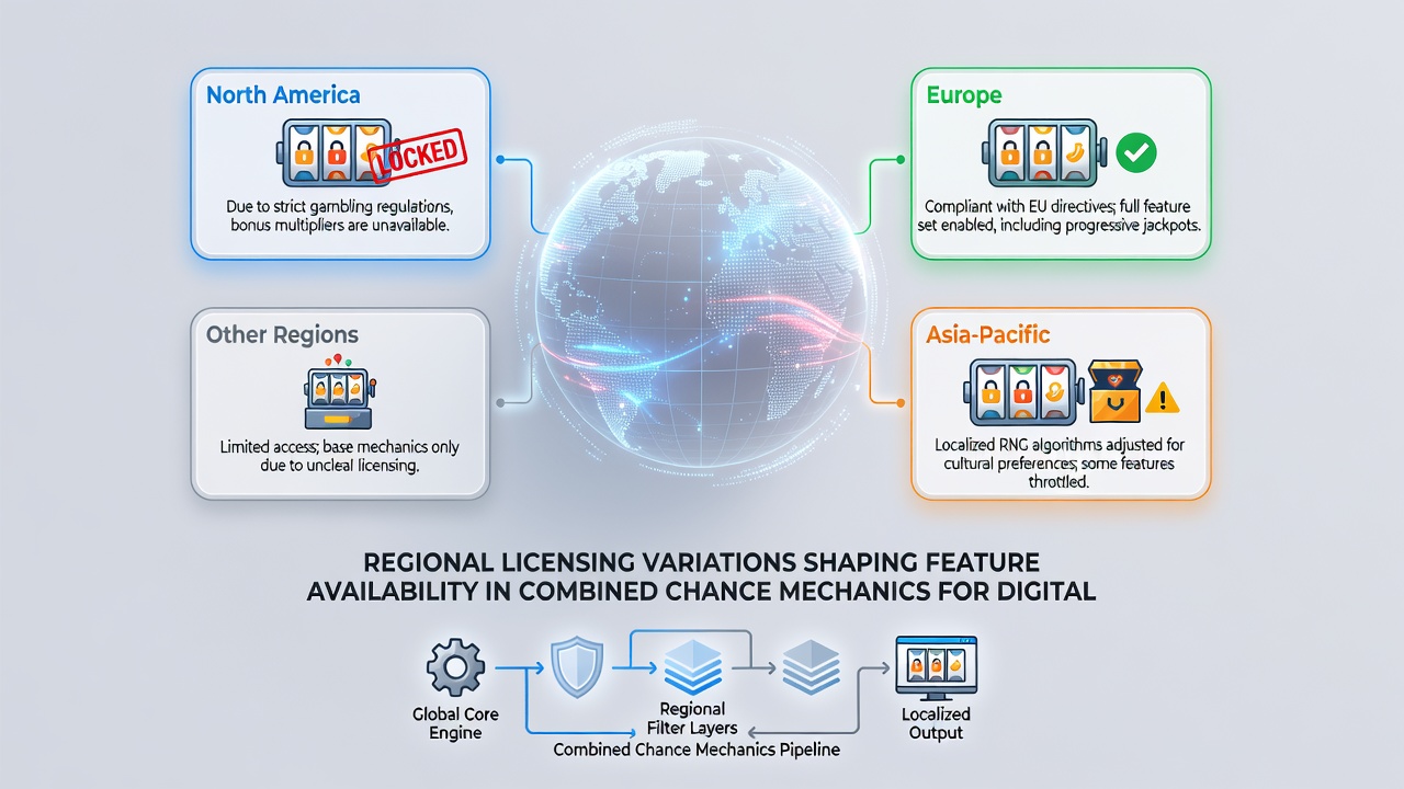 Map overlay highlighting different regional licensing zones and their impact on hybrid game feature availability